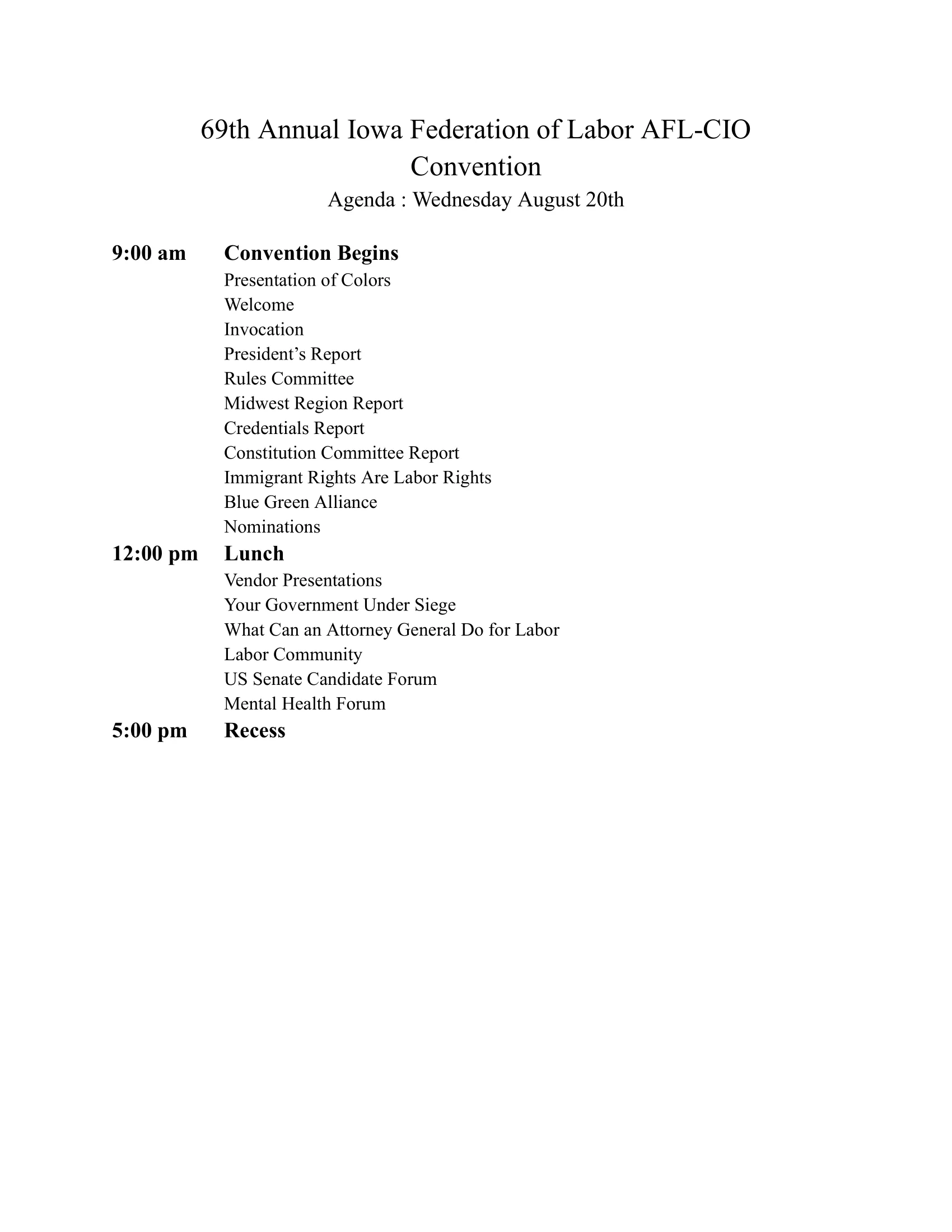 Convention Agenda 1