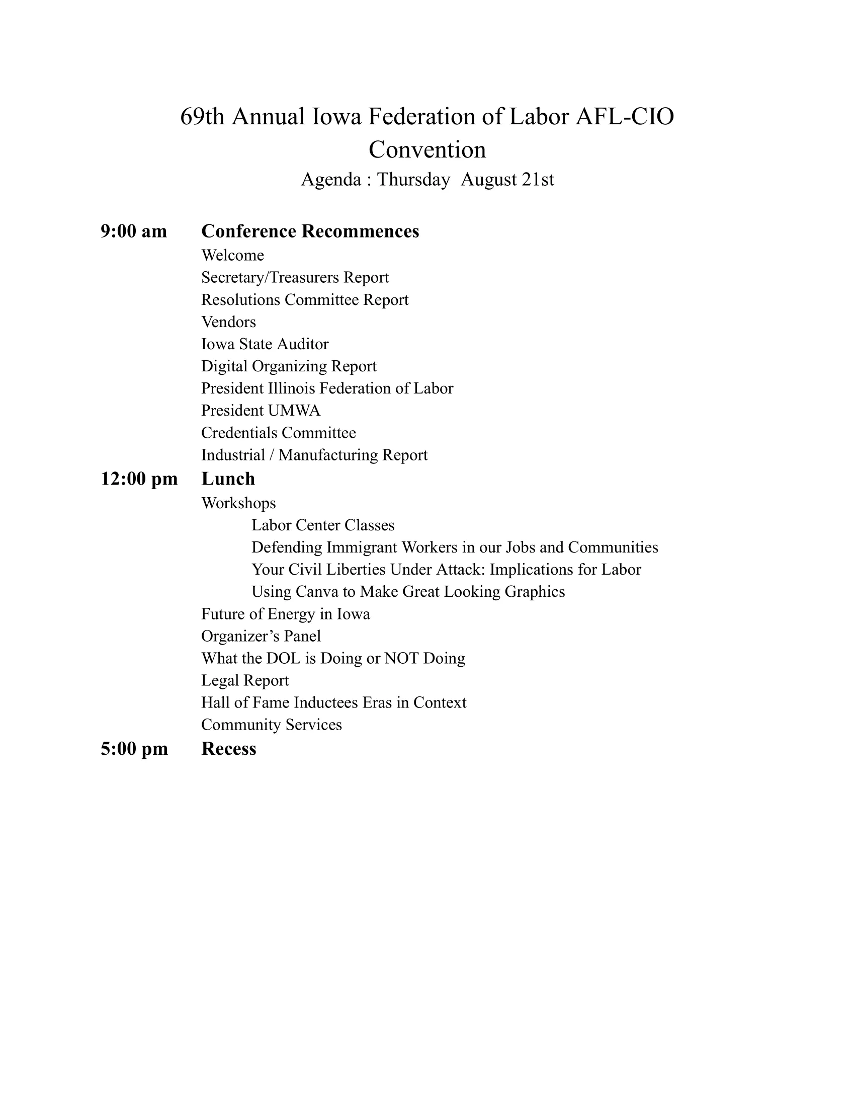 Convention Agenda 2